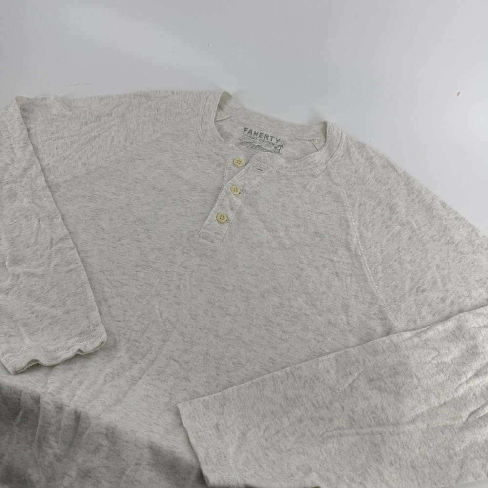 Faherty Cloud Cotton Henley Mens Large Gray Pima Modal Long Sleeve Shirt 1699